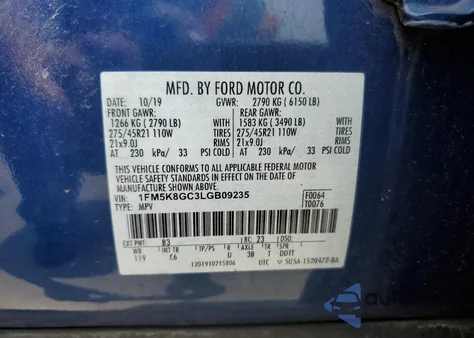 2020 Ford Explorer St z USA, uszkodzony, nr VIN 1FM5K8GC3LGB09235